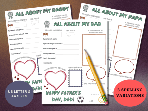 All about my dad interview card for a child to fill in and gift to dad