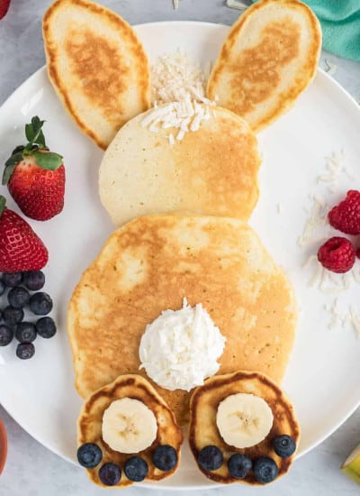 healthy easter treat shaped as bunny butt pancake